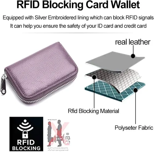 Vista 6 de EASTNIGHTS Cartera de cuero genuino para tarjetas de crédito RFID con cremallera