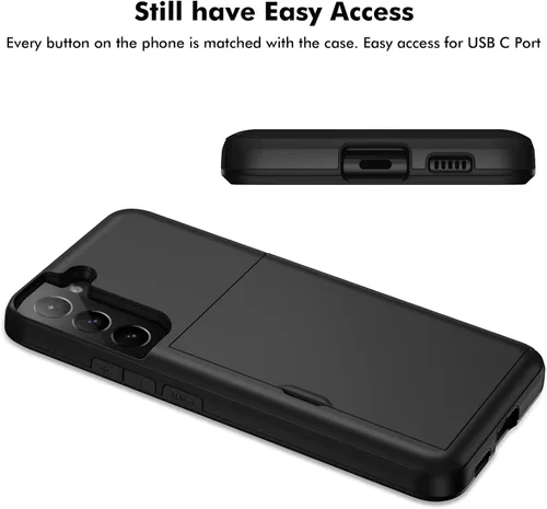 Vista 5 de Jiunai Funda para Samsung Galaxy S22 con tarjetero para 2 tarjetas de identificación, licencia de crédito, tarjetero deslizante, cubierta de doble