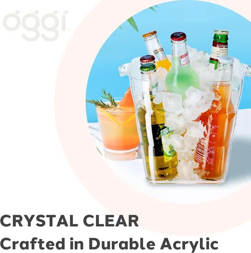 Vista 4 de OGGI Cubo de Hielo Cuadrado de Acrílico - Enfriador de Bebidas Transparente con Asas, Enfriador de Vinos, Enfriador de Cervezas, Cubos de Bebidas