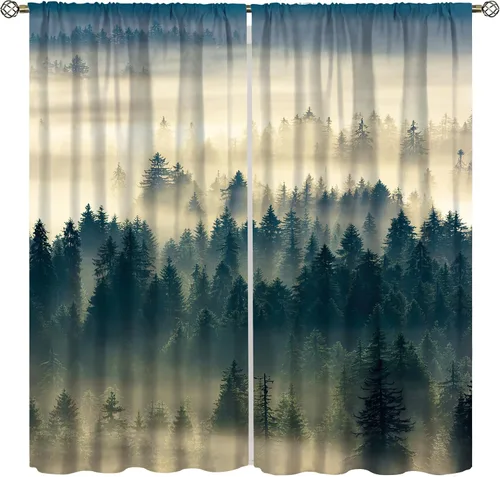 Vista 10 de Cortinas de bosque, árboles altos rectos, encantadores paisajes con temática de la naturaleza, cortinas opacas decorativas, para dormitorio, sala