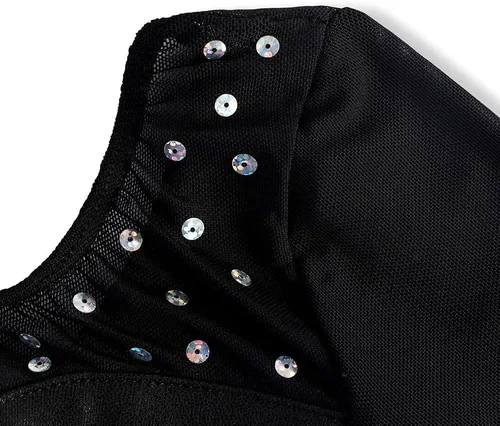 Vista 5 de EQSJIU Leotardo de ballet de manga larga con falda tutú para niñas, baile, gimnasia, niños pequeños, vestido de fiesta de copo de nieve brillante