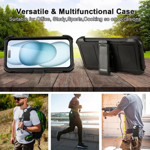 Vista 4 de para Funda Defender iPhone 13 con Clip, para Funda Holster iPhone 13 con Soporte, para Funda Resistente iPhone 13 de Dos Capas de Protección, Negro