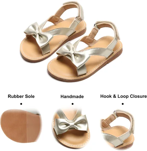 Vista 5 de Felix & Flora Sandalias para niña pequeña - Zapatos de vestir para niña de flores, puntera abierta, zapatos planos de verano para niños pequeños