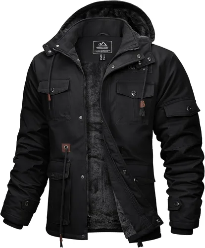 Vista 12 de MAGCOMSEN Chaqueta de invierno para hombre, con forro polar de algodón, chaquetas cálidas para trabajo, abrigos militares con 6 bolsillos