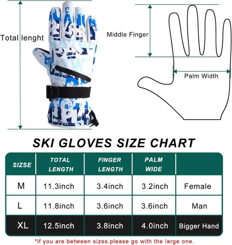 Vista 5 de Avicill Guantes de esquí para nieve, guantes de nieve para hombre, guantes de nieve impermeables para mujer, guantes de snowboard para exteriores