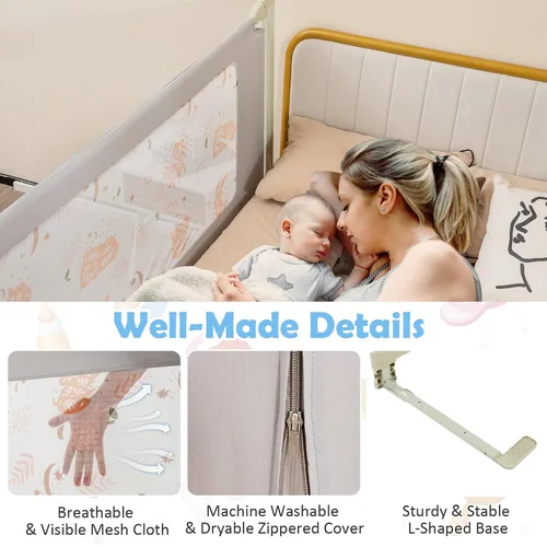 Vista 3 de BABY JOY Riel de cama para niños pequeños, rieles laterales de seguridad extra largos de elevación vertical de 59 pulgadas con doble bloqueo, Gris