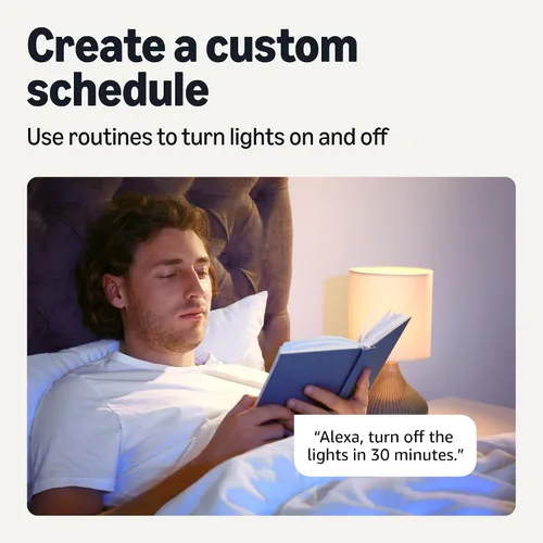 Vista 4 de Amazon Basics Bombilla LED de filamento inteligente A19, blanco sintonizable, Wi-Fi de 2.4 GHz, funciona solo con Alexa, paquete de 1
