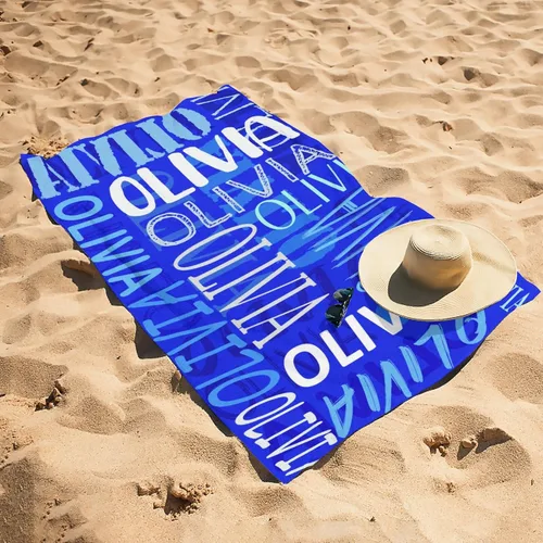 Vista 4 de Toallas de playa personalizadas con nombre para niños y adultos, toallas de viaje personalizadas de microfibra para baño y piscina