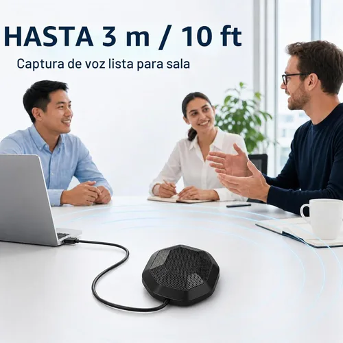 Vista 4 de Micrófono de computadora de 360° para escritorio, micrófono de PC de conferencia USB, tecnología de cancelación de ruido, grabación, Skype, clase