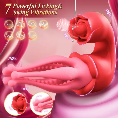 Vista 2 de Juguetes sexuales vibrador de punto G consolador lengua juguetes adultos rosa juguete sexual vibrador de 3 en 1 con empuje estimulador de pezón