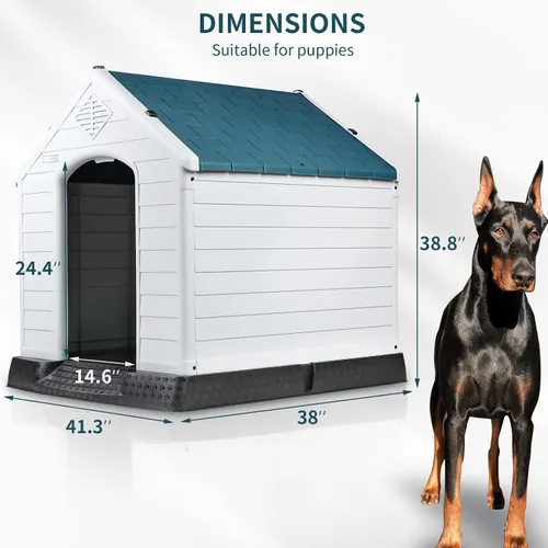 Vista 7 de Casa grande para perros al aire libre en interiores, casa aislada de plástico para perros pequeños, medianos y grandes, casa de perro duradera e