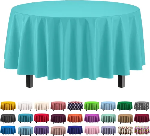Vista 22 de Party Solids Paquete de 6 manteles de plástico prémium de 54 pulgadas x 108 pulgadas. Cubierta de mesa rectangular de plástico - Aqua