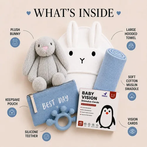 Vista 3 de Juego de cestas de regalo para bebé con adorables artículos esenciales para recién nacidos para bebé niña y niño, cestas de regalo de calidad