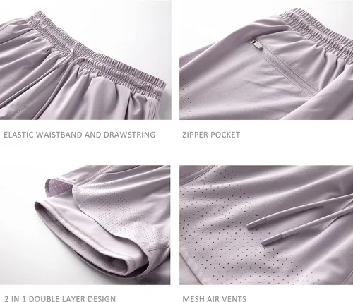 Vista 6 de BENLENGS - Pantalones cortos de yoga para mujer, 2 en 1, con cordón y bolsillo con cremallera