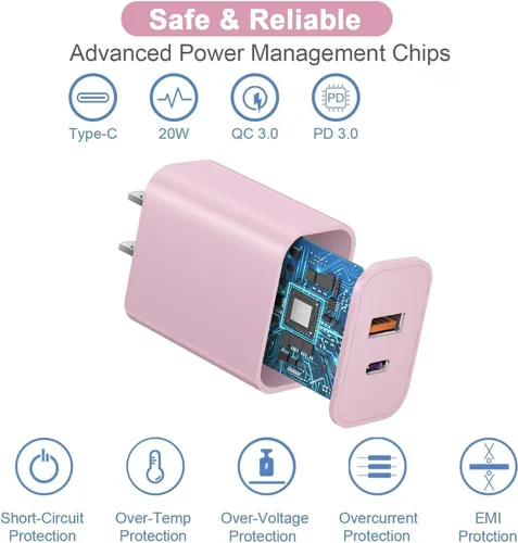 Vista 6 de Cable de carga rápida de 3 metros para iPhone 17/16e, paquete de 2 adaptadores Apple QC de 20 W con 2 puertos USB A+C y cable de carga rápida USB C