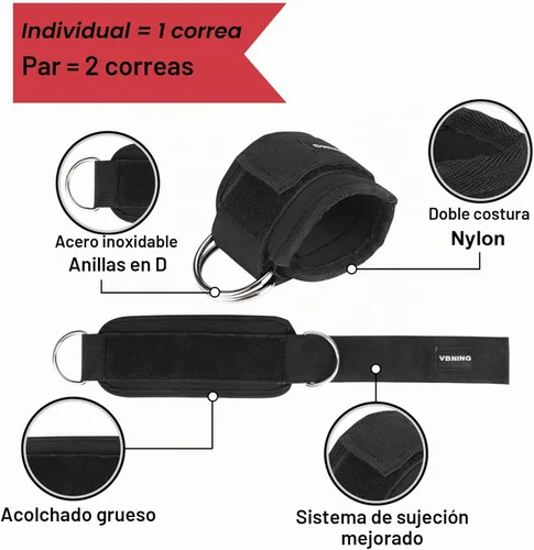 Vista 2 de Ankle Straps for Cable Machines and Exercise Handles — Replacement Fitness Equipment for Strength Trainer. Gym Attachments for Leg Extensions, Heavy