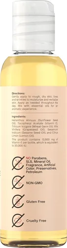 Vista 2 de Coera Aceite de vitamina E 100% puro 30,000 UI 4 onzas líquidas Para cara, piel, cabello y cuerpo Libre de parabenos, SLS y fragancias