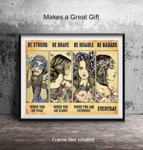 Vista 5 de Sé fuerte Sé valiente Sé increíble Póster - Decoración de pared boho-chic bohemia - Arte de pared motivacional feminista - Citas inspiradoras