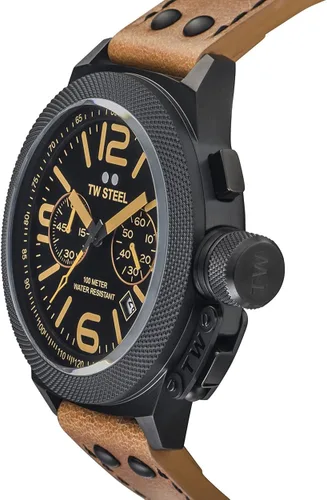 Vista 3 de TW Steel Canteen Leather Unisex Quartz Watch with Black Dial Analogue Display and Brown Leather Strap