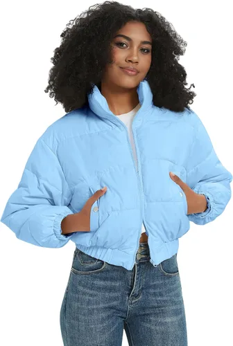 Vista 4 de Winter Jackets for Women Winter Long Sleeve Zip Short Women Crop Puffer Jacket Warm Spliced Jackets Cropped