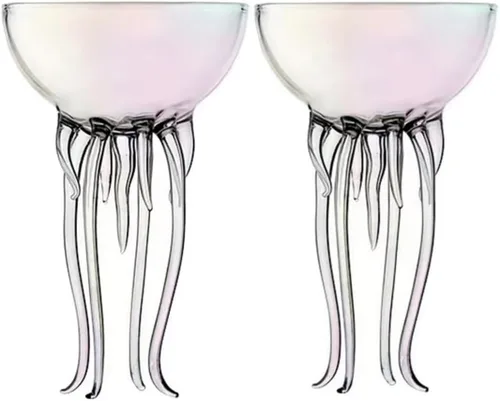 Vista 4 de Taza de cristal mágica de medusas oceánicas coloridas para cóctel o Martini, vajilla única para bar o cocina