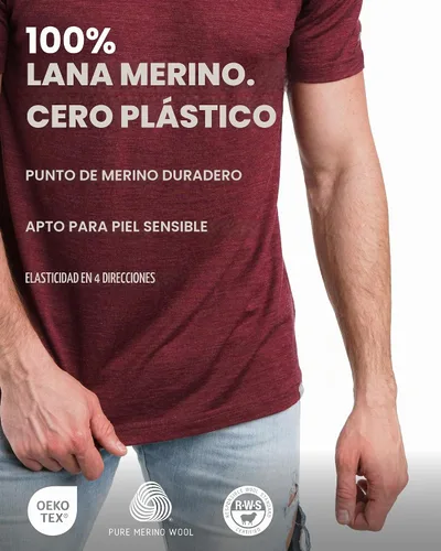 Vista 5 de Camiseta 100% de lana merino para hombre - Camiseta interior de capa base Azul ártico