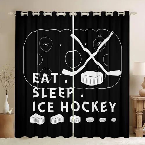 Vista 10 de Erosebridal Hockey Blackout Curtains for Boys,Blue and Black Sports Curtains & Drapes for Kids Teen,Ball Games Gamer Bedroom Decor,Ice Hockey Field