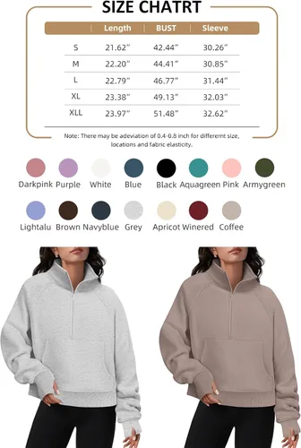 Vista 6 de ATHMILE Sudaderas para mujer, sudaderas cortas con capucha y media cremallera, forro polar, suéter con cremallera de un cuarto, suéter de moda