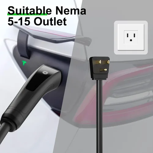 Vista 2 de MEGEAR Cargador Tesla de nivel 1 de 16 amperios, enchufe NEMA 5-15, cargador eléctrico portátil para automóvil con un cable de 23 pies, compatible