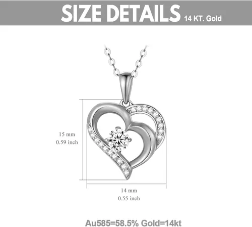 Vista 4 de Collar con corazón de oro macizo de 14 quilates para mujer collar con colgante de corazón de doble amor joyería delicada regalo para mamá esposa