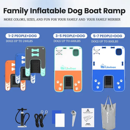 Vista 8 de Rampa inflable para perros de hasta 240 libras, plataforma flotante con espuma EVA antideslizante, segura y fácil acceso al agua, rampa para perros