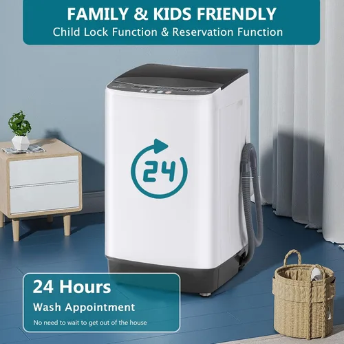 Vista 3 de Lavadora portátil de 1.9 pies cúbicos, lavadora eléctrica completamente automática con 10 programas, combo compacto de lavado y centrifugado de ropa