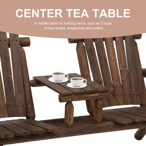Vista 4 de Silla Adirondack de madera de 2 asientos, juego de sillas para exteriores con mesa auxiliar central, silla Adirondack de dos plazas al aire libre