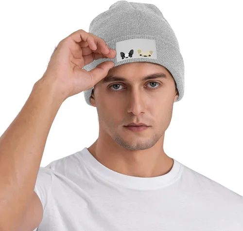 Vista 8 de Boston Terrier y Bulldog Francés Amigos Gorro de punto Gorro de invierno cálido al aire libre Gorro de punto Base Calavera