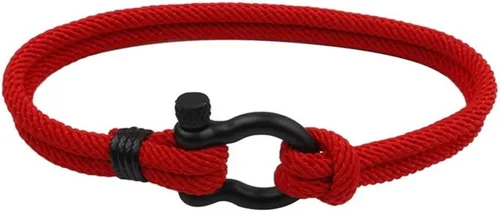Vista 8 de Pulsera náutica de marinero con cierre de cuerda, brazalete de acero con tornillo de acero y grilletes de anclaje marino, dos filas