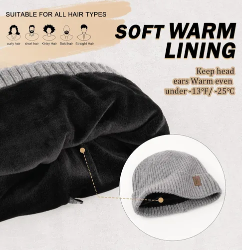 Vista 2 de Wmcaps Gorros cálidos para hombres y mujeres, gorro con forro polar cálido para invierno, unisex, a la moda, gorro de punto con puños