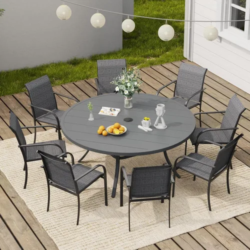 Vista 19 de VICLLAX Juego de 2 sillas de patio pequeñas para exteriores, juego de sillas apilables para patio y mesa de comedor cuadrada para porche delantero