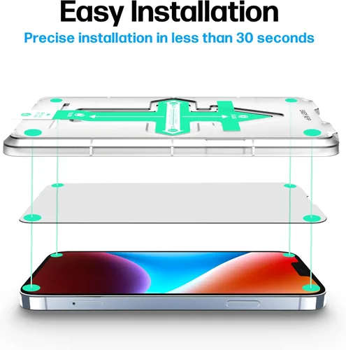 Vista 2 de Power Theory Protector de pantalla de vidrio templado diseñado para iPhone 14, también para iPhone 13/iPhone 13 Pro y iPhone 16e con kit de fácil
