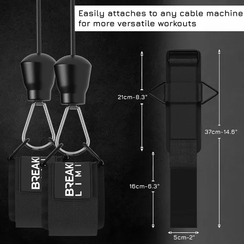 Vista 3 de Breaking Limits Muñequeras para gimnasio – Correas de muñeca para máquinas de cable – Puños de elevación para cables gimnasio – Muñequera lateral