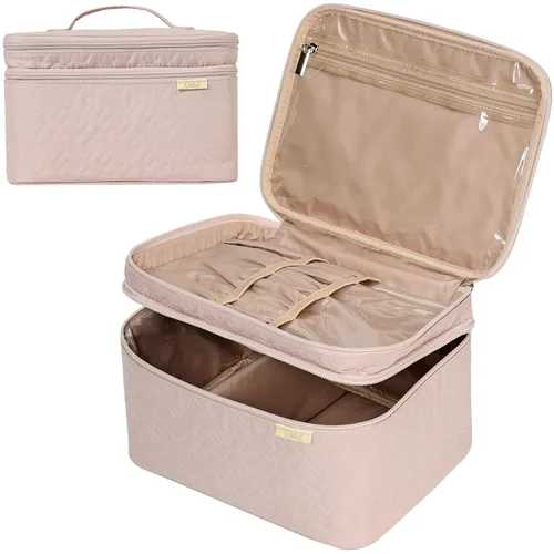 Vista 13 de NISHEL Bolsa de Maquillaje de Viaje Grande de Doble Capa para Mujeres, Estuche Cosmético, Organizador para Accesorios de Tamaño de Viaje, Botellas