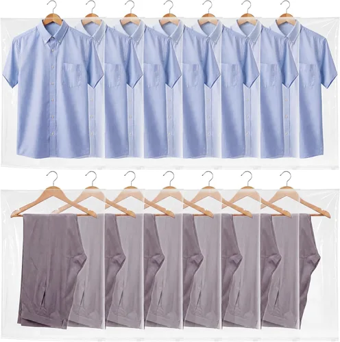 Vista 10 de Chumia Paquete de 50 fundas de hombro para ropa en el armario, fundas transparentes para colgar en trajes, chaquetas, camisas, protector organizador