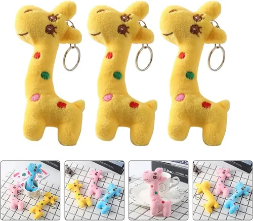 Vista 5 de Toyvian Mini llaveros de jirafa de animales de peluche, dijes de animales para bolsas, llaves, decoración colgante, color al azar
