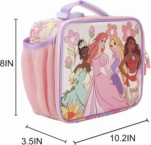 Vista 2 de Kit de almuerzo de personajes de princesas de Disney en estampado floral de 8 pulgadas