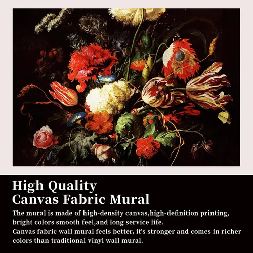 Vista 9 de Zeeko Murales de pared florales oscuros para despegar y pegar, 59 pulgadas de ancho x 98 pulgadas de alto, papel tapiz de flores 3D vintage