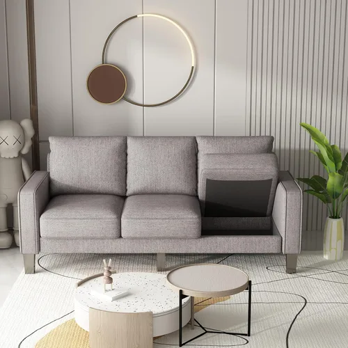 Vista 3 de Harper & Bright Designs Sofá de almacenamiento de 3 asientos, moderno sofá tapizado cómodo con almacenamiento oculto y patas de madera para espacio