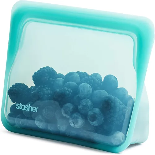Vista 10 de Stasher Mini bolsas de silicona reutilizables de alta calidad, paquete de 2, aguamarina, 28 onzas Food-Safe Silicone, Eco-Friendly, Reusable
