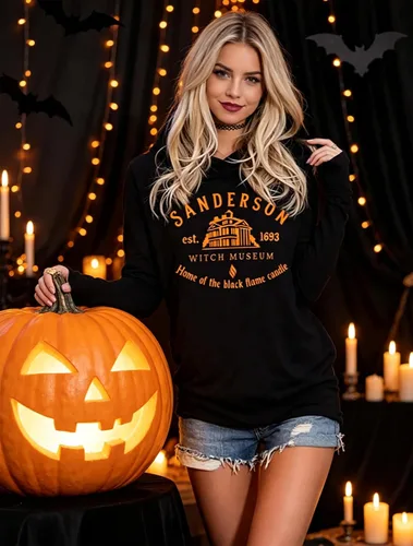 Vista 5 de Susongeth Halloween Sanderson Sisters - Sudadera con capucha para mujer, diseño de Hocus Pocus, de manga larga, ligera, sin botones Negro