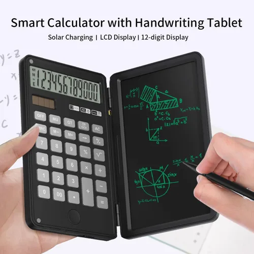 Vista 6 de Calculator with Writing Pad,12-Digit LCD Display, Dual Power Solar + Coin Cell,1-Yr Battery Life Silicone Keys for Comfort Lightweight Portable for