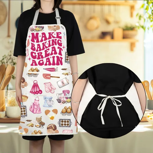 Vista 4 de VAMSII Regalo para amantes de la repostería, delantal para hornear con bolsillos, para cocinar, cocinero, regalo de cocina, delantal