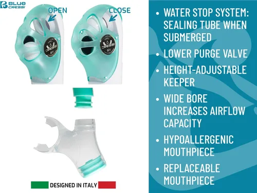 Vista 3 de Cressi Snorkel seco para adultos - Boquilla de silicona y protector contra salpicaduras para evitar la entrada de agua - Orion Dry - Diseñado
